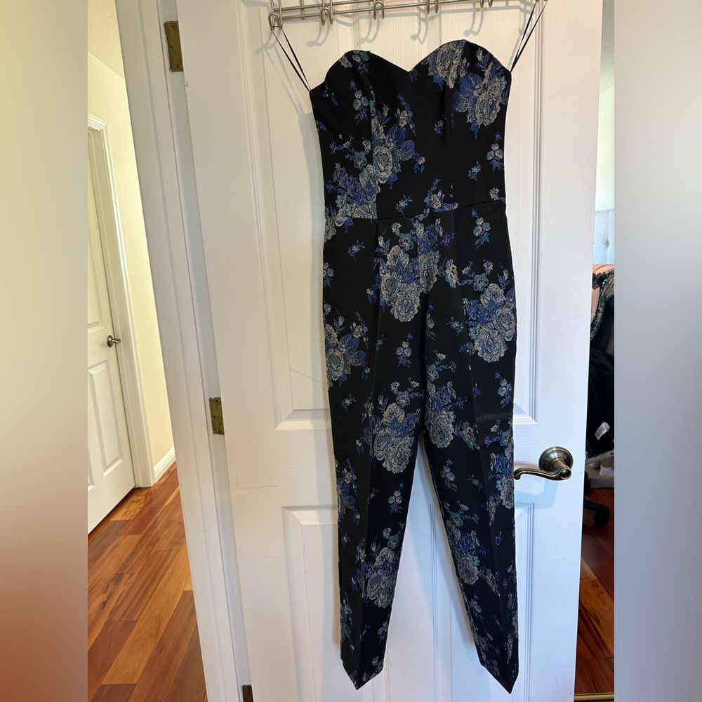 Miss Selfridge Black and Blue Embroidery Sleeveless Jumpsuit